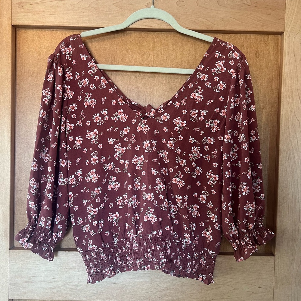 Nine Britton Burgundy Floral Blouse